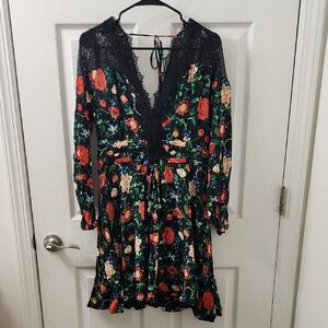 Anthropologie Black Floral Long Sleeve Dress